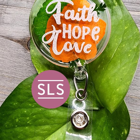 Floral Religious Badge Reel- Faith Love Hope Floral Badge Reel - Picture 5 of 8